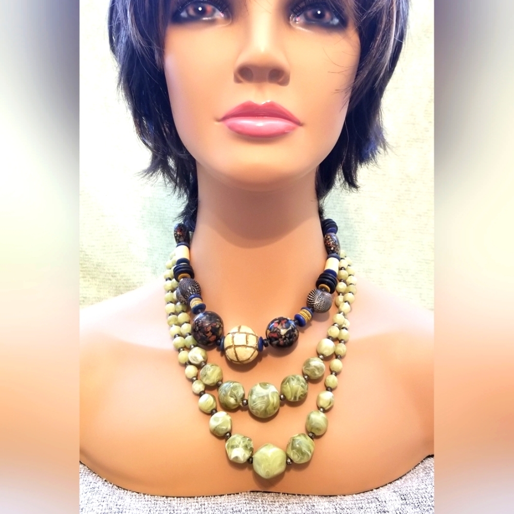 Necklace Duo, Natural Color Higb Quality Mixed Materials, Hard Resins